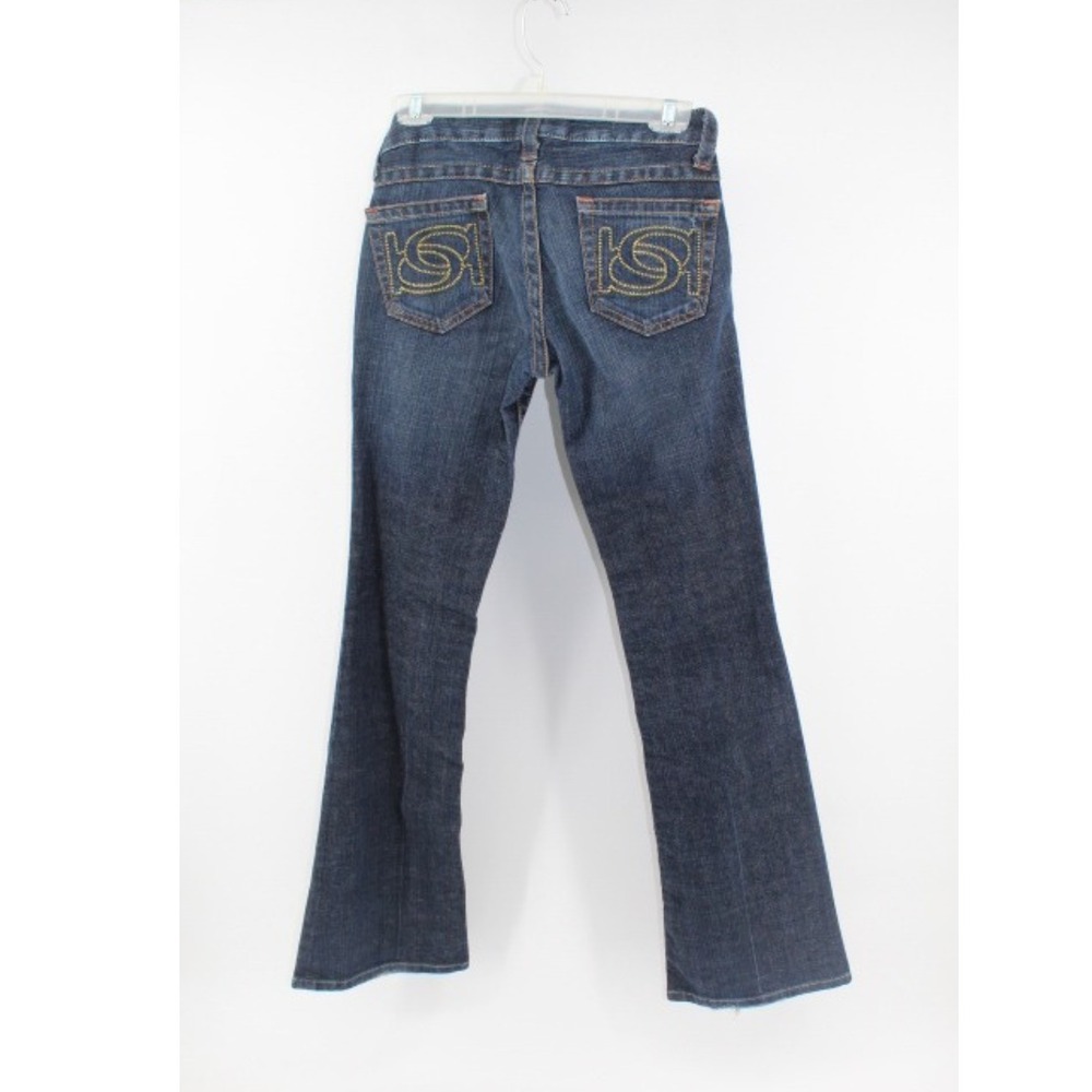 Bebe Distressed Flare Jeans Women's 27 Medium Wash Low Rise Pocket Bling 90s